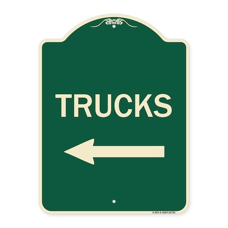 Signmission Trucks Trucks With Left Arrow Heavy-Gauge Aluminum Architectural Sign, 24" x 18", G-1824-22781 A-DES-G-1824-22781